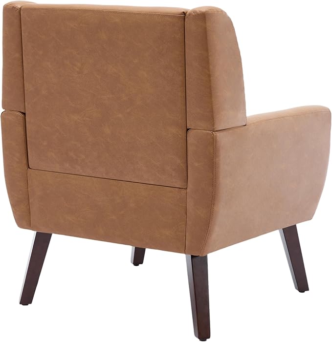 UIXE Faux Leather Accent Chairs Set of 4 Modern Arm Club Chair Upholstered Armchair for Living Room Comfy Single Sofa Seats Button Tufted Reading Seating Brown
