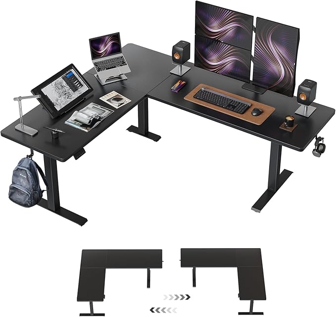 FEZIBO 75x63 L Shaped Standing Desk Electric Height Adjustable L Shaped Desk Suitable for Home Office Black