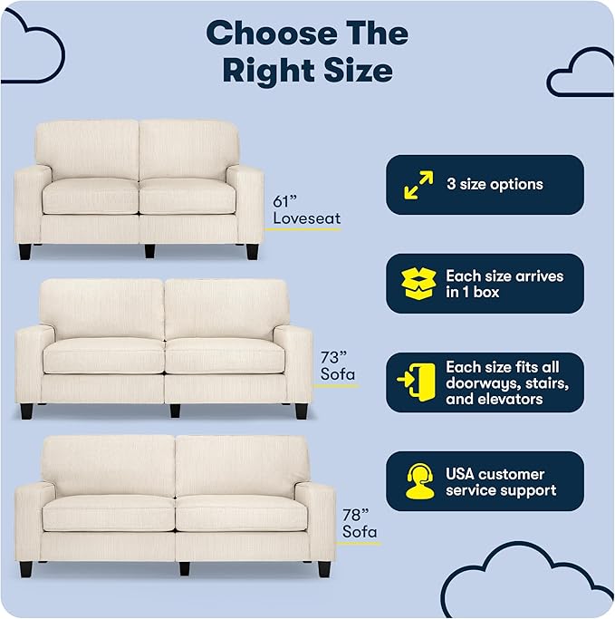 Serta Palisades 73 Track Arm Sofa Easy Care Polyester Soft Pillow Back Pocket Coil Seat Cushions Removable Covers Loveseat or Couch for Small Spaces Living Rooms or Bedrooms Buckwheat Beige