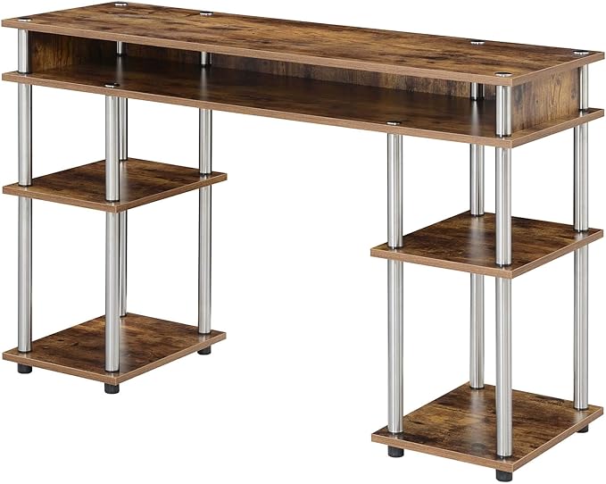 Convenience Concepts Designs2Go No Tools Desk Home Office Desk with Shelves Corner Shelf Vanity Desk Computer Desk Nail Table for Nail Tech - 47.25 L x 15.75 W x 30 H Barnwood
