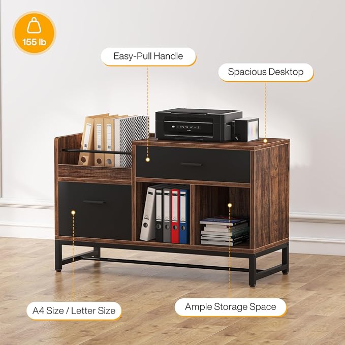Tribesigns Office Desk with File Cabinet 70.8 L-Shaped Executive Desk for Home Office Workstation Business Furniture Set Rustic Brown/Black