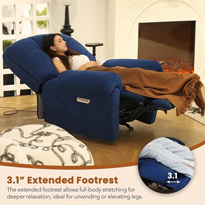 EONIX Power Rocker Recliner Chair Lazy Boy Recliner Rocking Chair for Adults and Nursery Electric Recliner Chair with Heat and Massage for Living Room Bedroom Study Room Relaxation Navy Blue