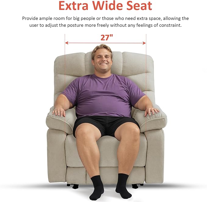 MCombo 27'' Oversized Recliner Power Recliner Chair for Big and Tall Zero Gravity Recliner with USB Charge Ports Side Pockets for Living Room Fabric PR677 (Beige)