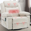Swivel Rocker Massage Recliner Chair with Heat Overstuffed Fabric Rocking Recliners Single Sofa for Adult Manual Reclining Recliners Home Theater Lounge Chairs for Living RoomWhite