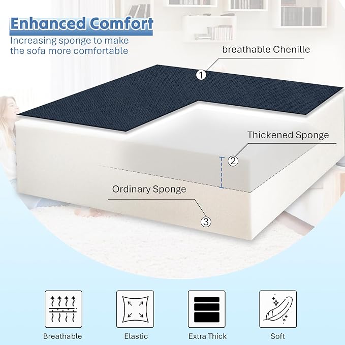 110” Chenille Reversible Sectional Sofa w/Pull Out Bed &amp Storage Chaise U Shaped Couch w/Storage Armrests &amp Cup HoldersCorner Sofa w/USB Charging Port &amp Throw Pillow for Living Room Blu