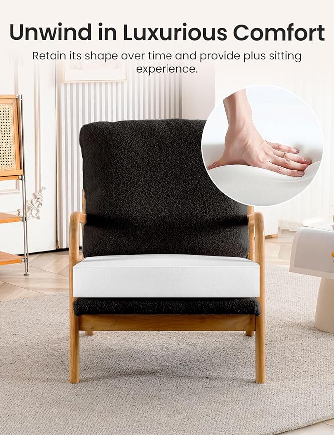 Mid Century Modern Accent Chairs for Living Room 23” Wide Comfy Chair for Bedroom Small Cozy Sherpa Reading Chairs for Adults 108° Lounge Arm Chair Indoor with Detachable Cover 5.5 Foam Cushion