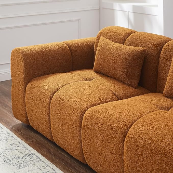 80 Modern Sofa Couch Comfy Deep Seat Lambswool Cloud Sofa Upholstered 3-Seater Boucle Couch Oversized Loveseat for Living Room Bedroom Office Apartment(Coffee)