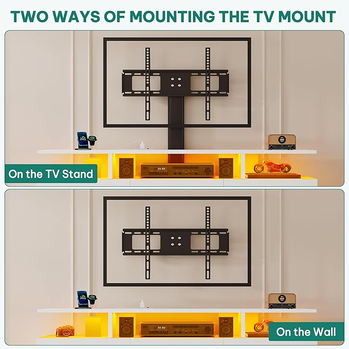 YITAHOME Modern TV Stand with Mount Entertainment Center with Power Outlet for 65 inch TVs LED Lights TV Console with Storage for Living Room White