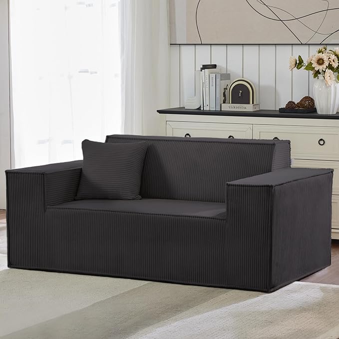 Corduroy Cloud Couch with Pillow Premium Memory Foam No Assembly Required Deep Seat Sofa in Box Space-Saving Chair for Home Living Room Bedroom Apartment Office Loveseat Dark Gray