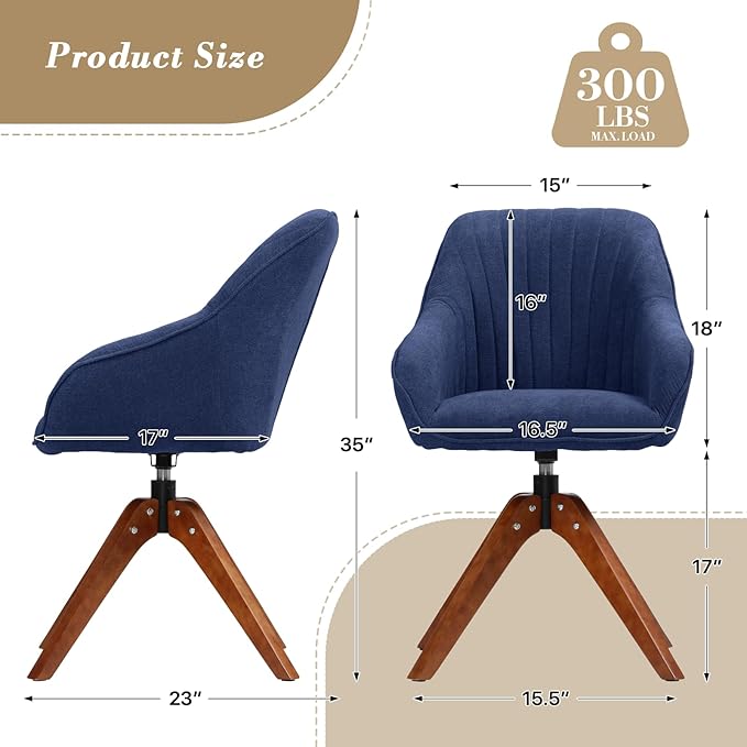 Athena Collection Modern Accent Chair Comfy Swivel Reading Chair for Adults Soft Upholstered Fabric Armchair with Wooden Legs for Living Room Bedroom Dorm Office Blue