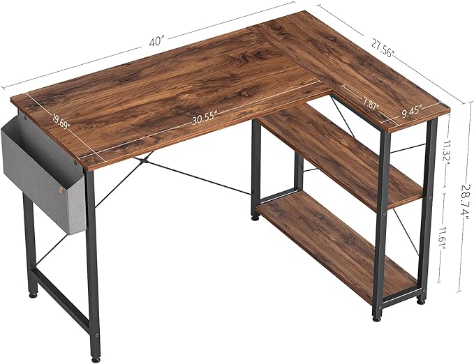 BANTI 40 Inch Small L Shaped Computer Desk with Storage Shelves Home Office Corner Desk Study Writing Table Brown