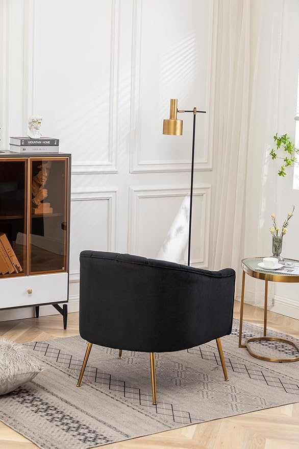 Modern Velvet Tub Chair Armchairs Barrel Accent Dinning Chair with Gold Plated Metal LegsThick Soft Padded Seat for Living Room