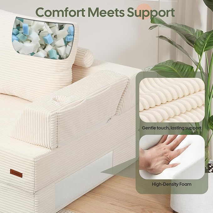 COMAX Folding Sofa Bed Foldable Couch for Bedroom Corduroy Convertible Floor Sleeper Futon Chair Foam 3 in 1 Fold Out Chair Portable Comfy Lounge Couch Single Sofa Bed for Small Space Guest Room