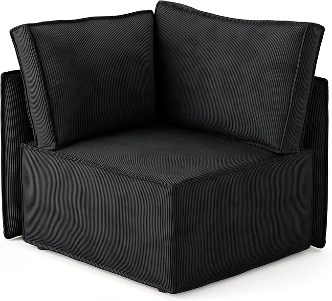 Luxuly Modular Sectional Corduroy Sofa Set L Shaped Couch Reversible Chaise Modular Sectional Couch Mix and Match Pieces Corner Sofa Black