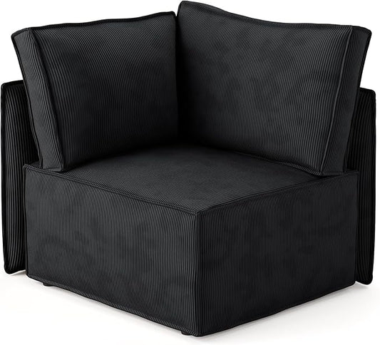 Luxuly Modular Sectional Corduroy Sofa Set L Shaped Couch Reversible Chaise Modular Sectional Couch Mix and Match Pieces Corner Sofa Black