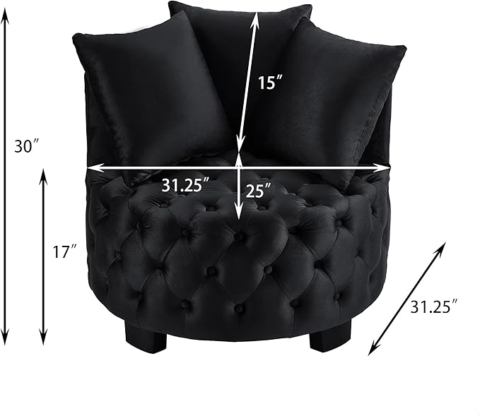GDFStudio Upholstered Tufted Accent Chair Contemporary Velvet Leisure Chair with Curved Back and Integrated Arms Modern Round Accent Chair for Living Room Black