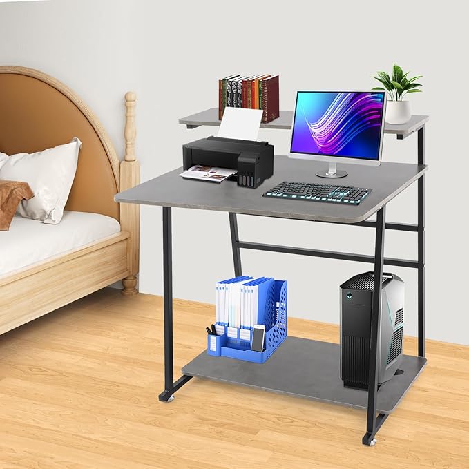 Home Office Desk3 Tier Rolling Computer Desk36inch Modern Home Desk Computer Desk Writing Table with Under Desk Storage Shelves for Home Office Study Bedroom (Black+Grey)