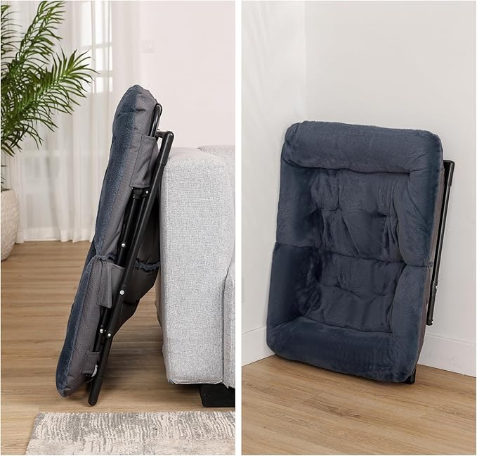 Comfy Saucer Chair for Adults Soft Faux Fur Bedroom Chair Accent Dorm Chairs Flexible Living Room Reading Chairs Oversized Folding Seat for Teens X-Large Navy Blue