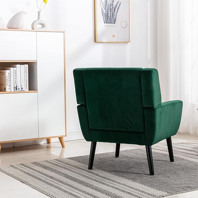 Generic Modern Soft Velvet Material Ergonomics Accent Chair Living Room Chair Bedroom Chair Home Chair with Black Legs for Indoor Home Retro Green
