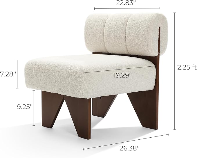 LuxenHome Upholstered Accent Chair White Modern Cozy and Soft Armless Chair with Solid Wood LegsSoft Padded Cushion Chair Suitable for Living Room Bedroom Reception Room Office
