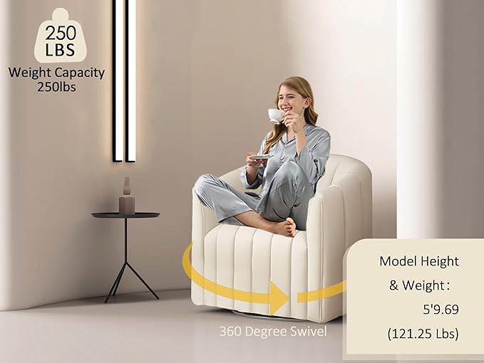 Swivel Accent ChairCuddle Modern Barrel ArmchairComfy Velvet Round Chair with Metal Base for Living Room Bedroom(Beige)