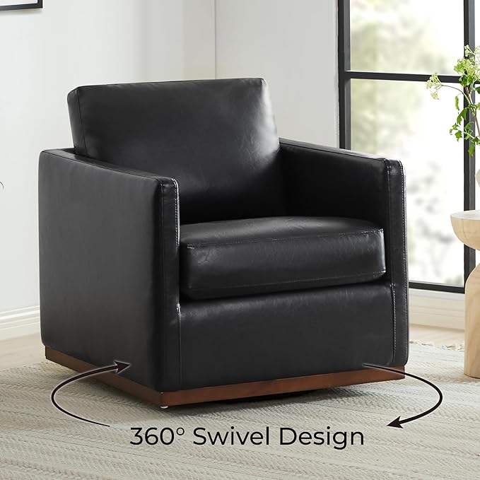 CHITA Swivel Accent Chair Faux Leather FSC Certified Mid Century Modern Arm Chair for Living Room and Bedroom Fully Assembled Black