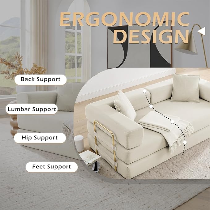 4-in-1 Folding Convertible Floor Sofa Bed 78 Oversized Compression Sofa No Assembly Required King Futon Lazy Couch Corduroy Loveseat Sleeper with Pull Out Bed Modular Futon Couch