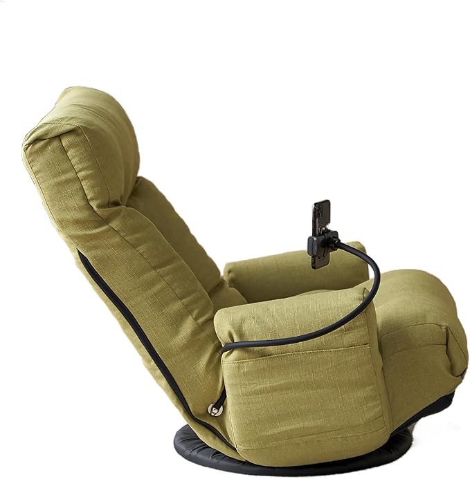 Gwen Upholstered 360° Swivel Chair Lounge Chair with Adjustable Backrest/Headrest Metal Frame Living Room Lounge Sofa and Phone Holder Comfy Bean Bag Chair Green