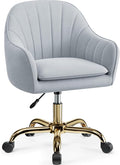 Vanity Chair with Wheels Comfy Home Office Desk Chairs Adjustable Modern Velvet Makeup Vanity Chairs for Bedroom Living Room-Gray