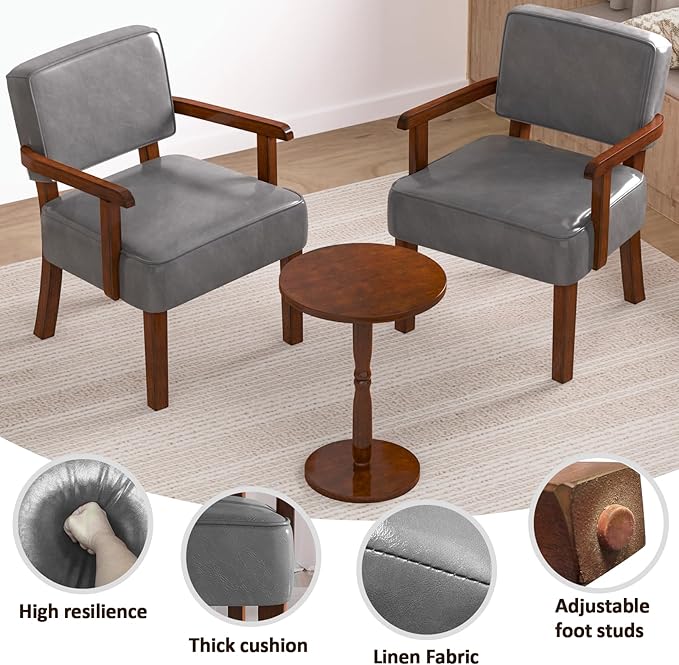 Accent Chair PU Leather Oversized Living Room Chairs with Soft Seat and Armrests Armchair for Bedroom Dinning Reading and Waiting Rooms (Leather Gray)