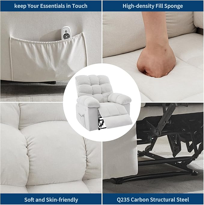 Oversized Massage Recliner Chair for Adults Extra Wide Manual Recliner with Massage &amp Heating Overstuffed Upholstered Sofa Chair for Living Room &amp Bedroom (Beige)