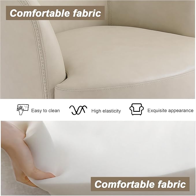 UIXE PU Leather Swivel Accent Chair Barrel Club Chair Comfy Upholstered Armchair for Living Room Modern Round Arm Chair Single Sofa Bedroom Reading Seats - Beige