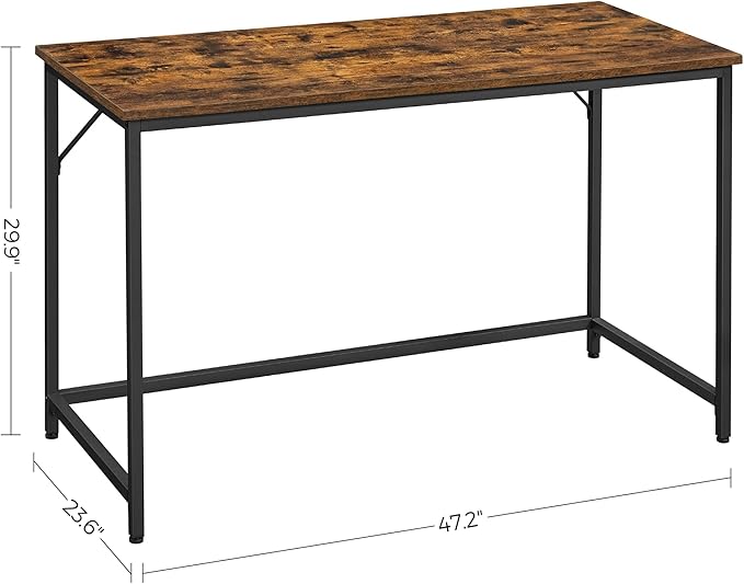 VASAGLE Computer Desk Office Work Desk 47.2 x 23.6 x 29.9 Inches for Study Bedroom Home Office Living Room Rustic Brown and Ink Black ULWD039B01