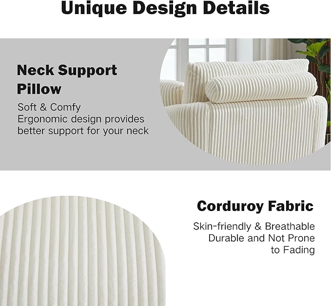 Chifee &amp Vingol 40.6 Oversized Swivel Accent ChairCorduroyIvory