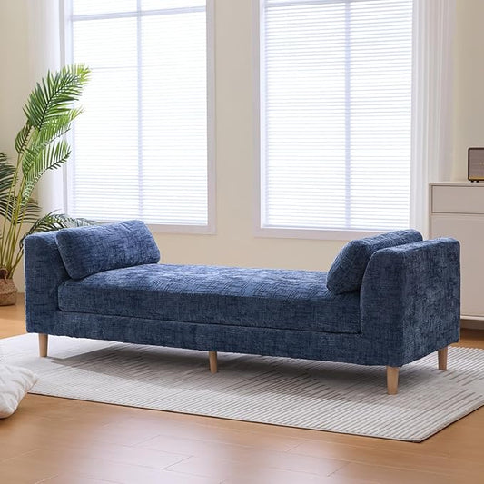 Chifee &amp Vingol 83.1 W End of Bed Bench King Size Bedroom Benches Upholstered Entryway Bench with Removable Pillows for Living Room HallwayBlue