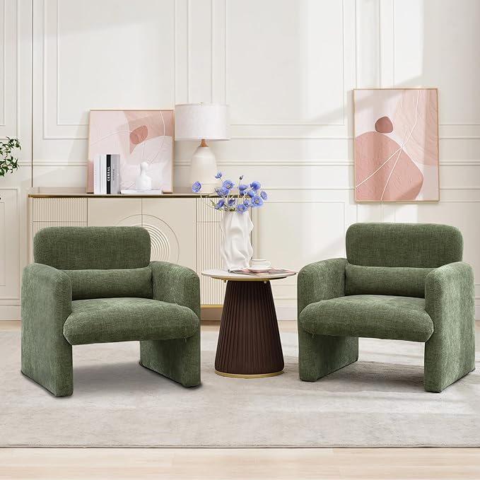 GarveeHome Accent Chair with Arms Modern Chenille Fabric Living Room Chair28.5 X 27 in Comfy Accent Chair Upholstered Armchair Leisure Single Sofa Chair for Bedroom Office ApartmentGreen