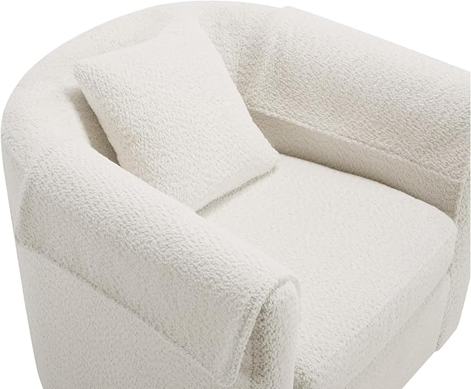 Swivel Accent Chair with Ottoman Modern Chenille Comfortable Bucket Chair with Removable Pillow Small Couch Barrel Armchair for Small Spaces Living Room Bedroom Office (White)