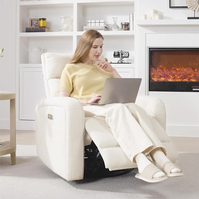 Watson &amp Whitely Swivel Power Recliner Glider Rocker Nursery Recliner with Charging Port for Living Room Fabric in Linen