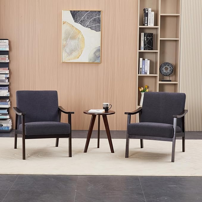 Mid-Century Modern Accent Chair Modern Armchair with High Back Upholstered Armchair with Solid Wood Legs Leisure Lounge Reading Chair for Living Room or Bedroom (Antique Black)