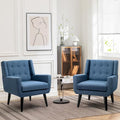 AVAWING Set of 2 Morden Accent Chair Mid-Century Modern Upholstered Sofa Chair with Rubber Wood Legs Comfy Linen Fabric Armchair for Living Room Bedroom Office (Blue)