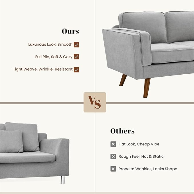 Kingfun Living Room Furniture Sets Loveseat with Ottoman Mid Century Modern Sofa Set Chenille Couch with Solid Wood Frame for Living Room &amp Bedroom Light Gray