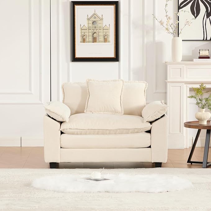 46.4 Modern Cozy Sectional Couches for Living Room Beige Chenille Comfy Cloud Couch Sectional 1 Seater Couch for Living Room Sofas para Sala U Shaped Sofas &amp Couches (Beige 1+0 Set)