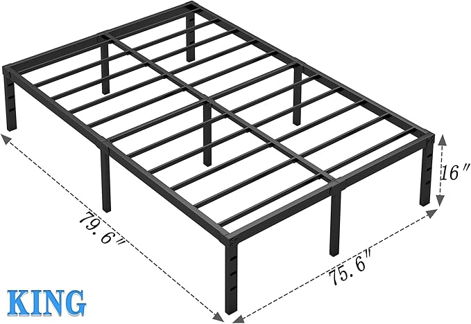 Metal Bed FrameKing Size Bed Frame with Storage SpaceHeavy Duty Sturdy Mattress FoundationEasy AssemblyNo Box Spring Needed Black16 InchKing