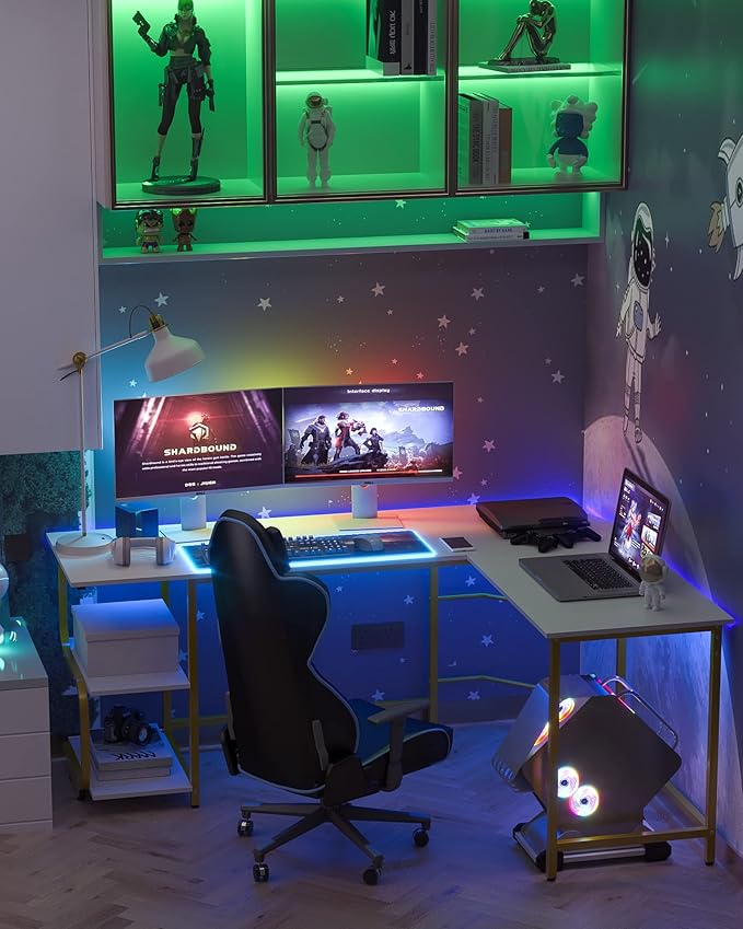 Teraves Reversible L Shaped Desk with Large Surface 69 Inch Sturdy Corner Desk with Storage Shelves Premium Office Computer Desk Workstation for Home Office Gaming
