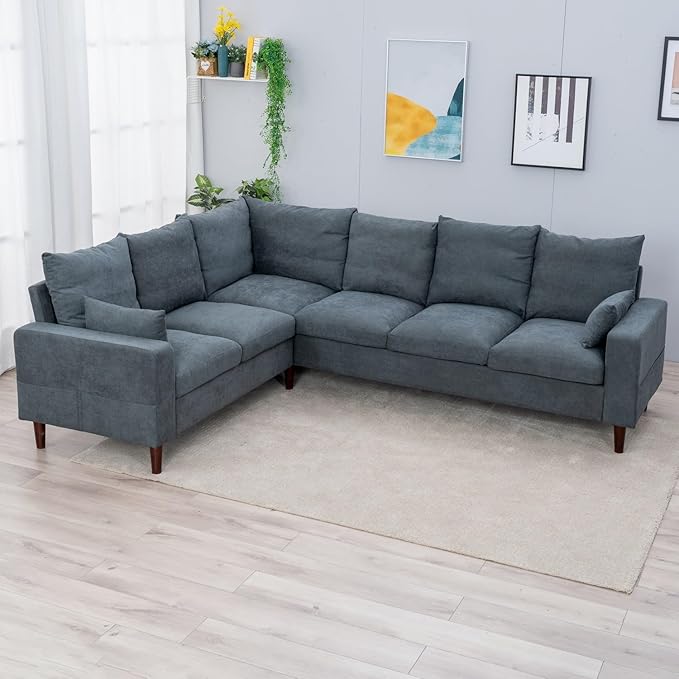 Panana Modern Upholstered L-Shape Sectional Sofa 2 Seater + 3 Seater Corner Couch for Living Room (Grey 5 Seat Corner Sofa)