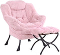 LITA Lazy Chair with Ottoman Modern Accent Leisure Upholstered Sofa Contemporary Lounge Reading Chair with Armrests and a Side Pocket for Living Room Bedroom &amp Small Spaces Plush Pink