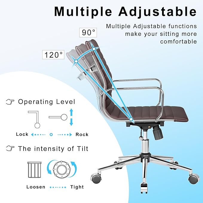 Arm Chair Ergonomic Office Chair with Wheels and Armrests Adjustable Heavy-Duty Swivel Chair for Home and Office Wide 22.83in Seat for Women and MenBrown