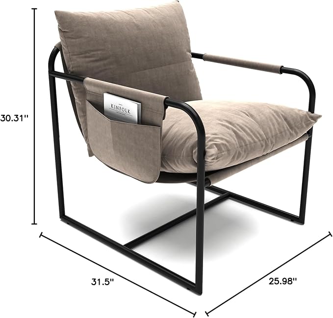 HOMMPA Sling Accent Chair Modern Living Room Chair Metal Frame Armchair with Storage Bag Grey