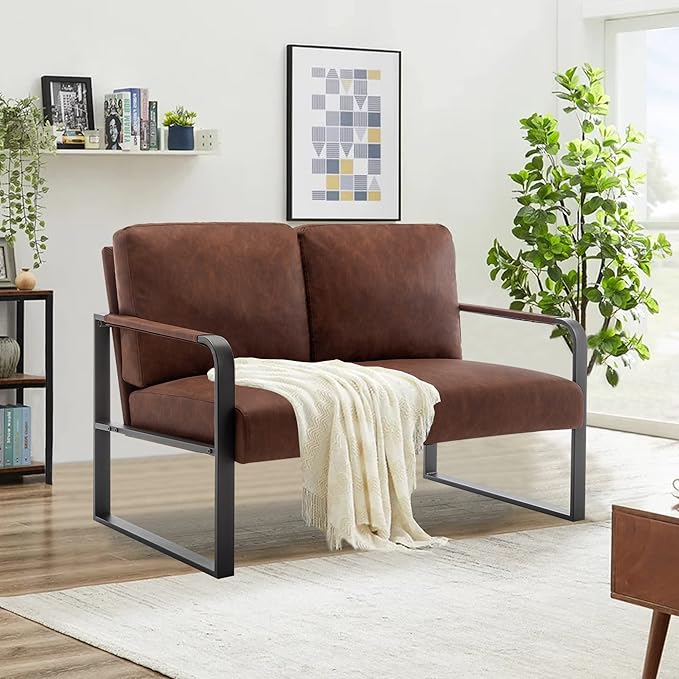 HAOBO Home Loveseat Couch Bench Settee for Living Room Upholstered Small Sofa Couch PU Leather Banquette Lounge Bench for Dining Room Bedroom Funiture