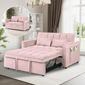 3 in 1 Convertible Sofa Bed Pull Out Couch with Adjustable Backrest Velvet Sleeper Sofa Loveseat with Pillows and Side Pockets for Living Room Bedroom Apartment Pink